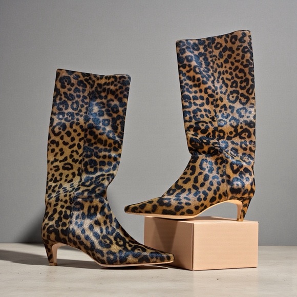 $498! Reformation Remy Kitten-Heel Knee Boots Leopard SZ 10 NWOT! - Picture 9 of 11